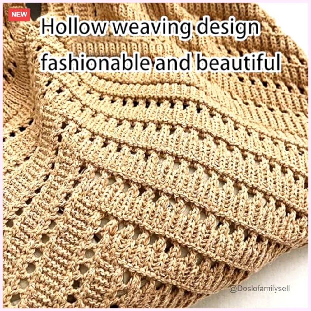 Crochet Beach Tote Bag Lightweight Foldable Mesh Knit Bag - Picture 5 of 7